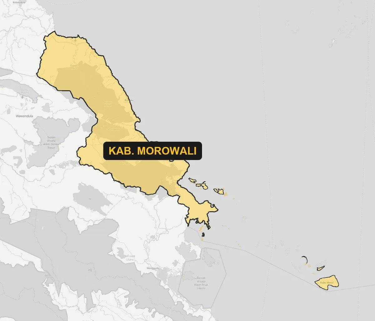 Peta Kabupaten Morowali — area layanan Angkutin Morowali ditandai warna kuning